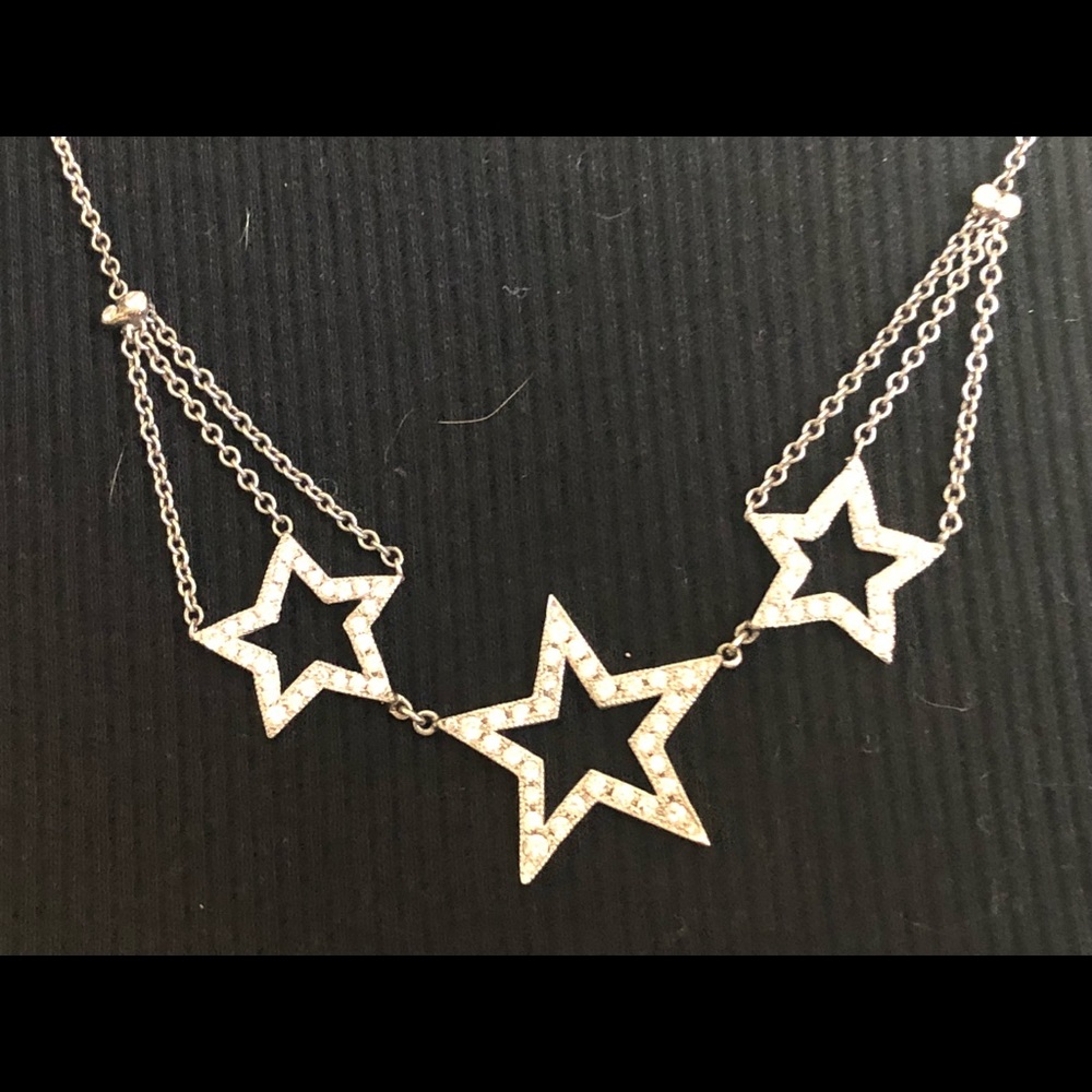 14kt white gold and diamond 3 star necklace